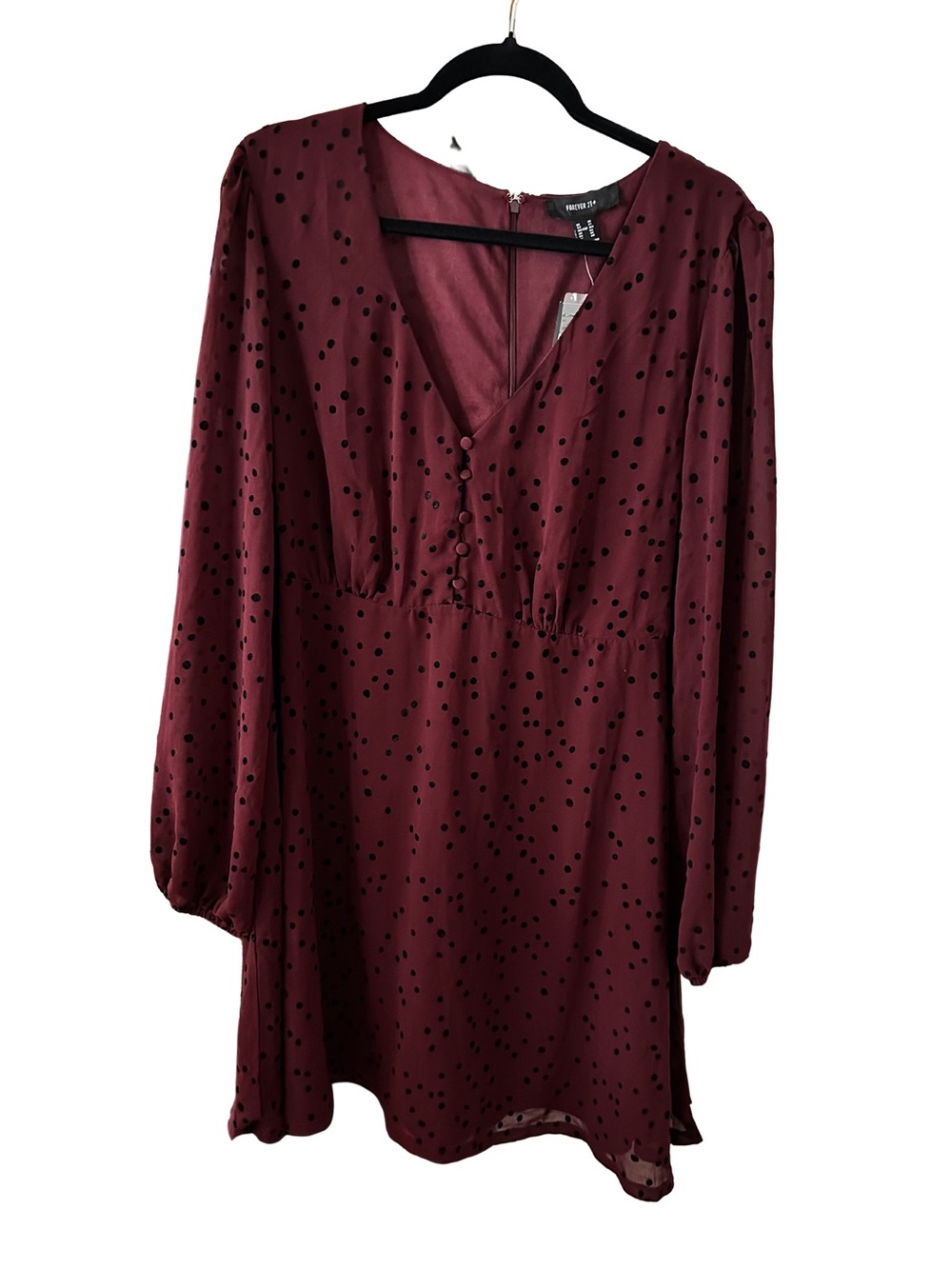 NWT Forever 21 Women’s 3X Burgundy Polka Dot Long-Sleeve Dress